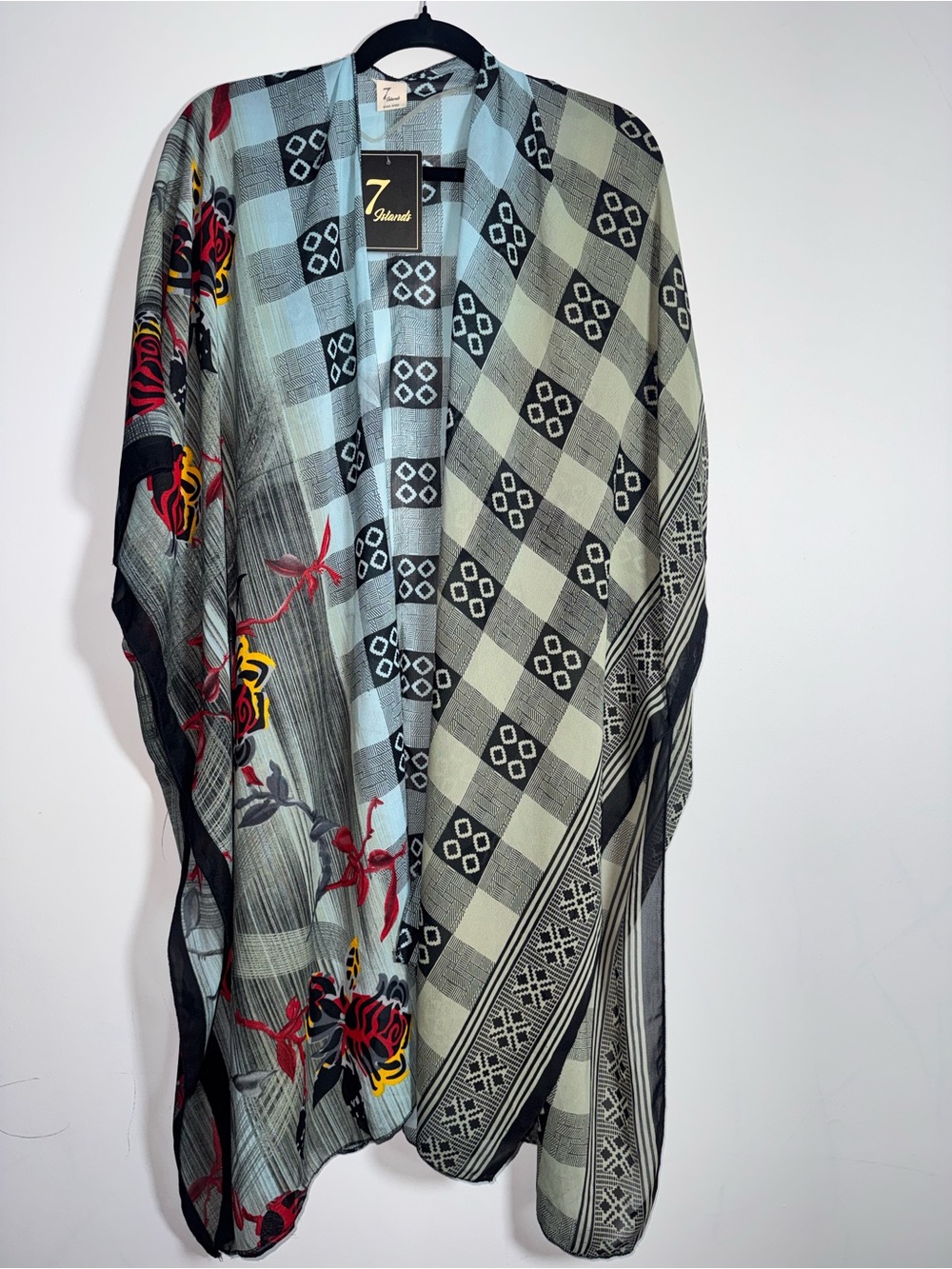 NWT 7 Islands Mixed Print Boho Kimono Cardigan One Size